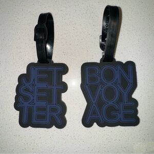 Luggage Tags Set of 2 Jetsetter Bon Voyage Black Blue Rubber Travel Holiday Gift